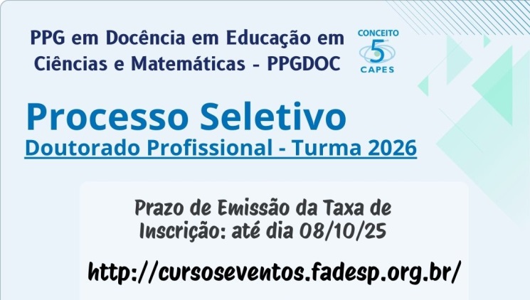 PPGDOC abre inscrições para a primeira turma de Doutorado Profissional – 2026